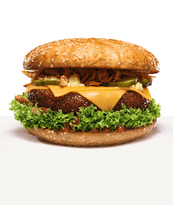 Leckerer Cheeseburger mit frischem Salat, Gurken, Käse, Zwiebeln und Sesambrötchen bei burgerme Franchise.